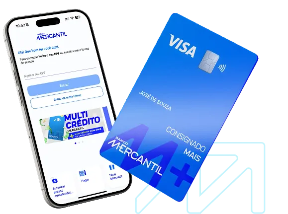 Imagem do app e do cart&atilde;o Mercantil