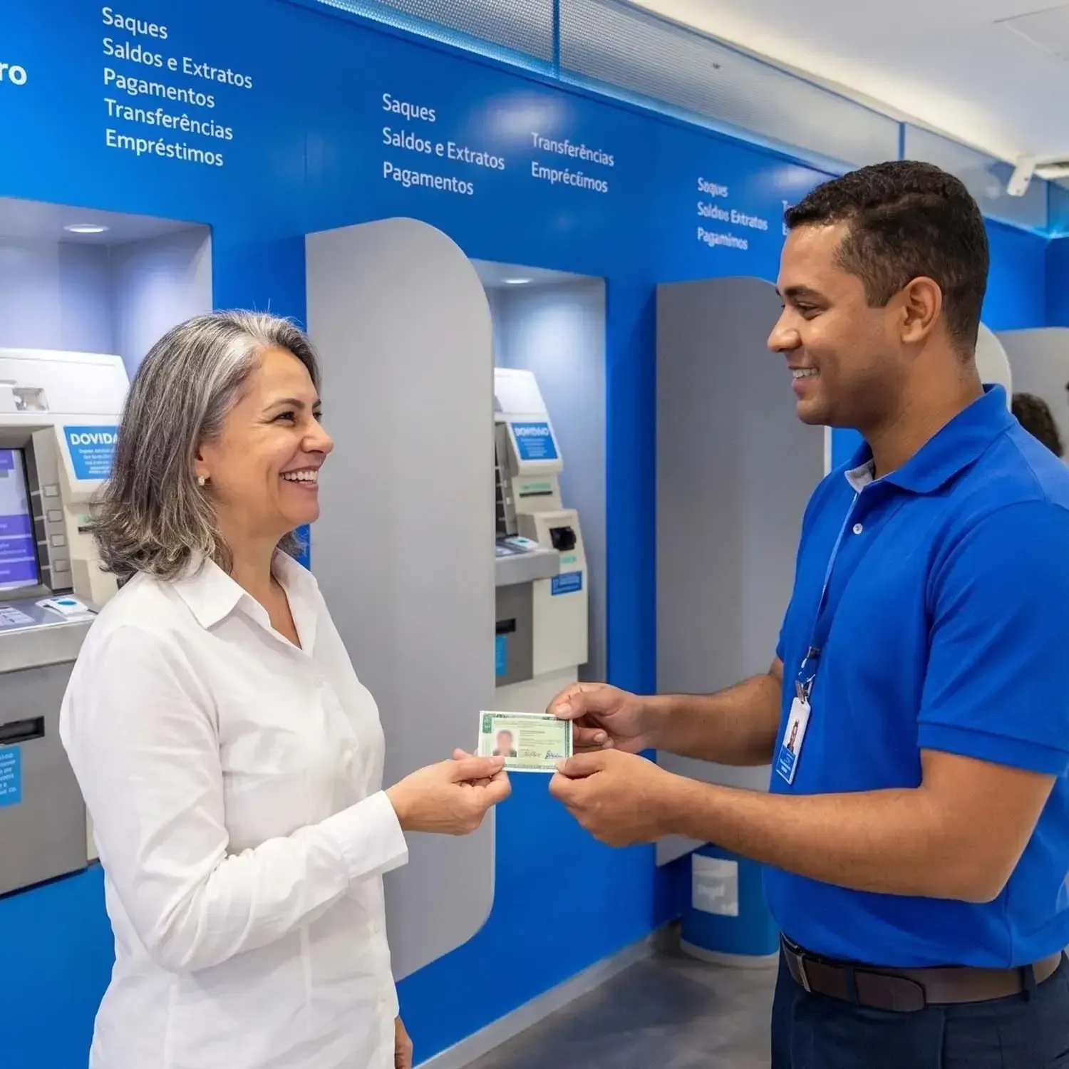 Mulher sendo atendida em ag&ecirc;ncia do Banco Mercantil