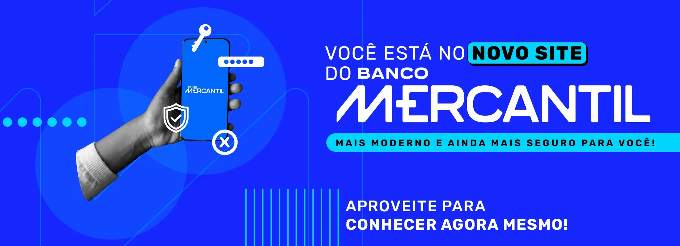 Banner de boas vindas ao novo site do Mercantil