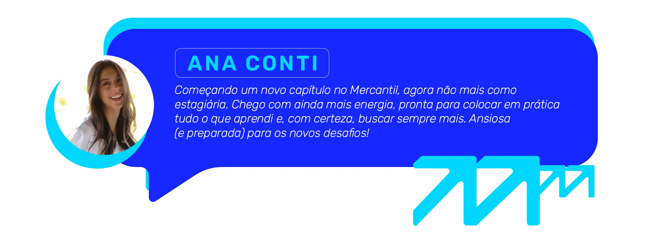 Banner azul com depoimento profissional de Ana Conti e foto de perfil sorridente.